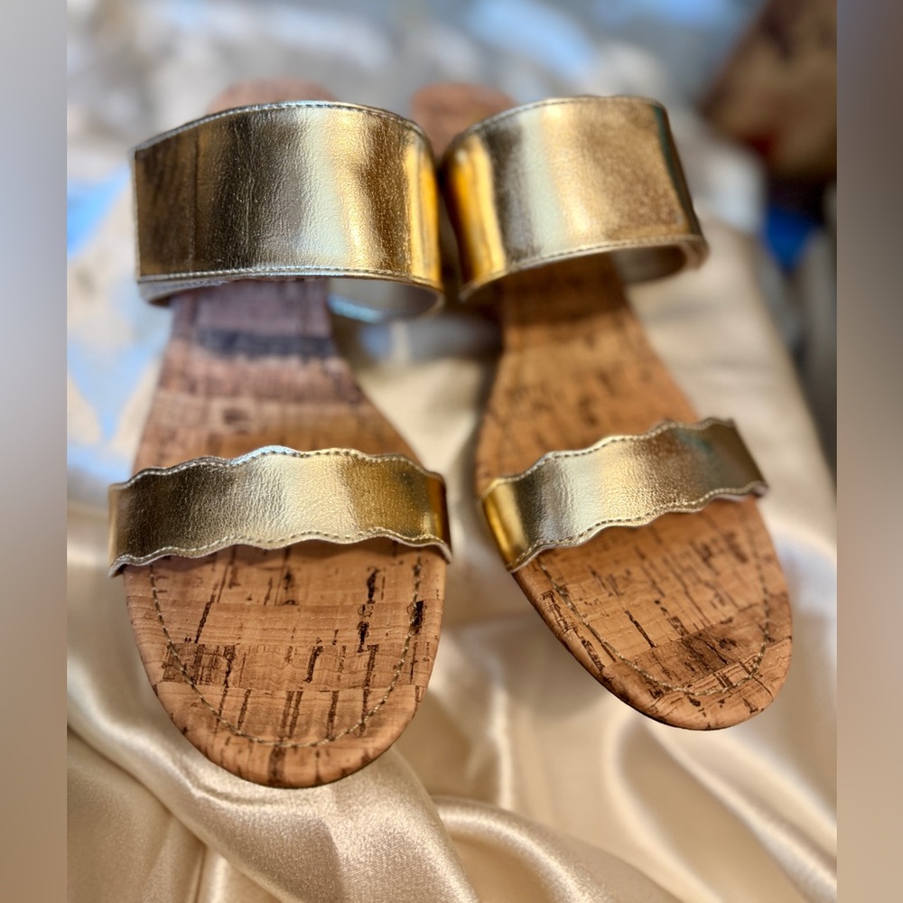 Size 9 Gold Metallic Wedge Slide Sandals Viv&Lou